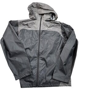 Columbia Jacket Mens Large Gray Colorblock Hooded Full Zip Rain Windbreaker